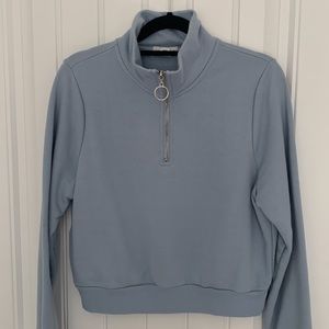 FULL TILT Half Zip Light Blue Womens Crop Sweatshirt